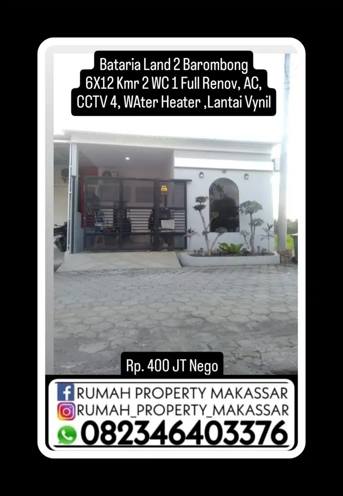 Bataria  Land 2 Barombong  Sudut menghadap ke timur, 6x12 / 72m2  KT2 1