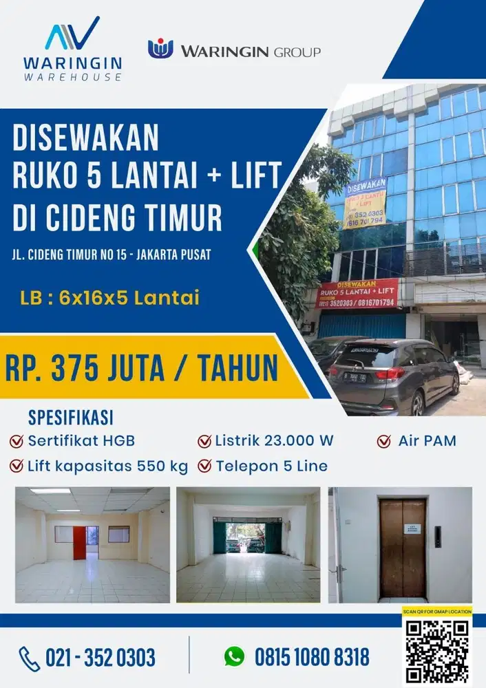 DI SEWAKAN RUKO 5 LANTAI AREA CIDENG TIMUR JAKARTA PUSAT