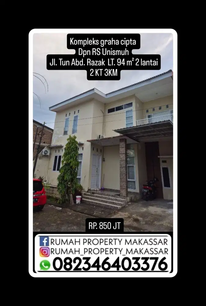 Graha Cipta Dpn RS Unismuh Jl. Tun Abd. Razak  LT. 94 m² 2 lantai