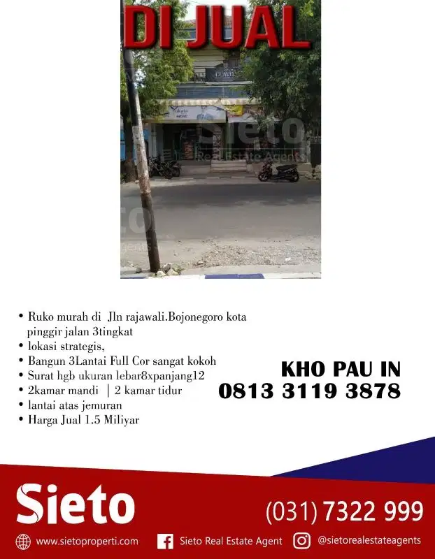 Dijual Ruko murah di Jln rajawali.Bojonegoro