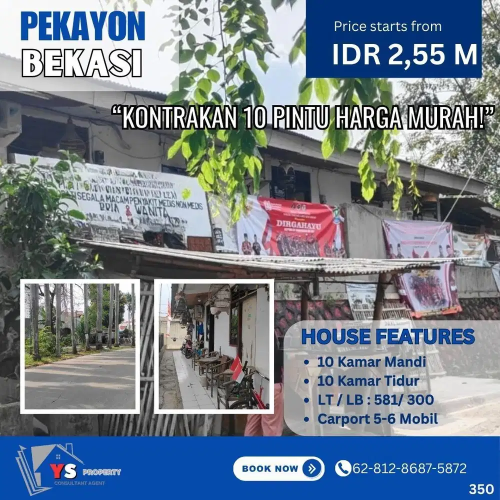 DIJUAL TANAH + KONTRAKAN AKTIF 10 PINTU – BEKASI SELATAN 350