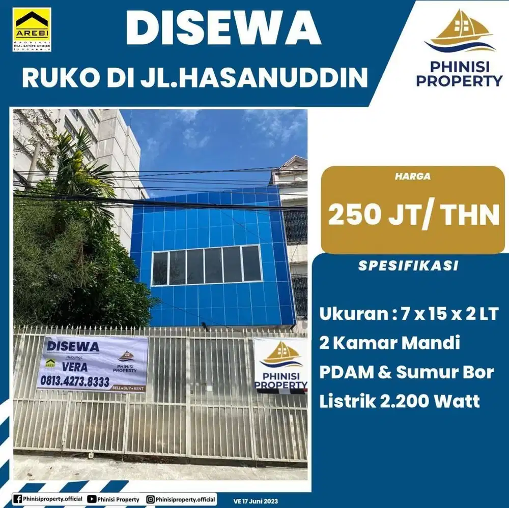 DISEWAKAN RUKO MURAH DI JL. HASANUDDIN