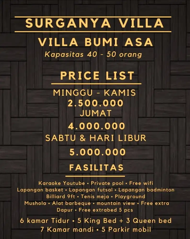 VILLA BUMI ASA puncak bogor view bagus & fasilitas lengkap