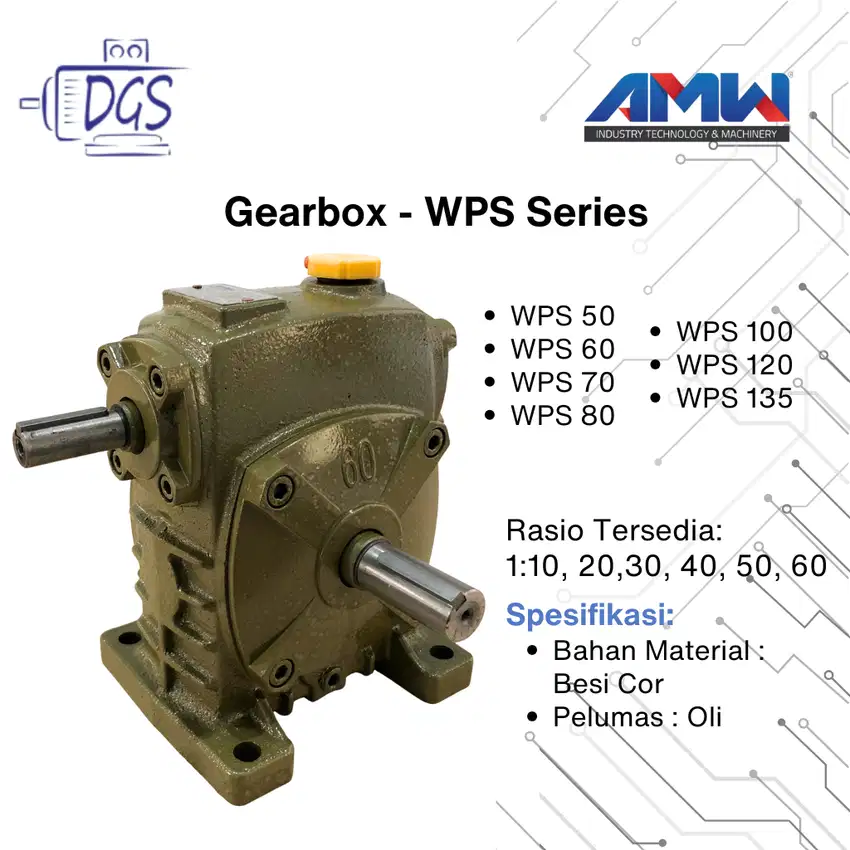 AMW Gearbox Type WPS 100 Rasio 10 - 60 Lengkap Wormgear Speed Reducer