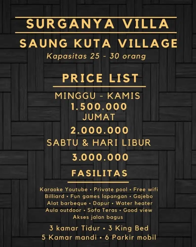 VILLA SAUNG KUTA VILLAGE puncak bogor cocok utk liburan keluarga,tmn2