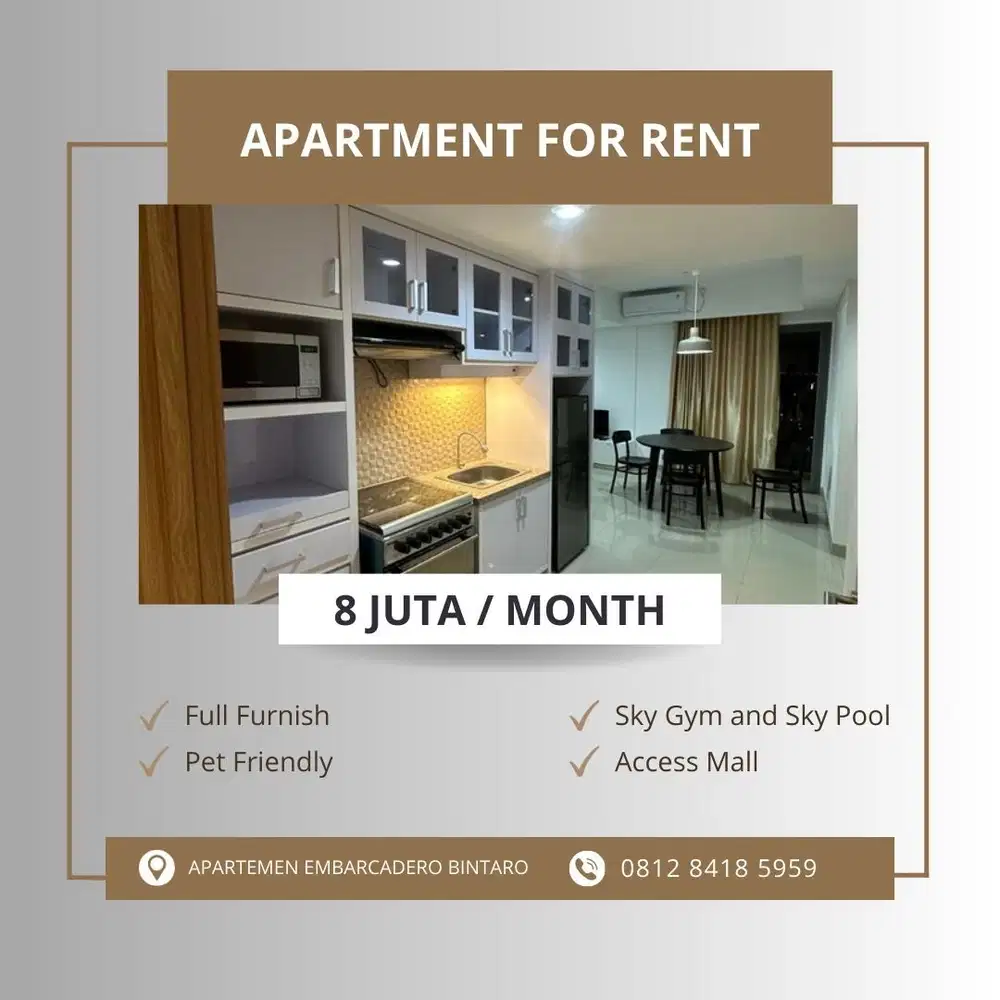 Disewakan Apartemen Embarcadero Bintaro 3 Bedroom Full Furnished