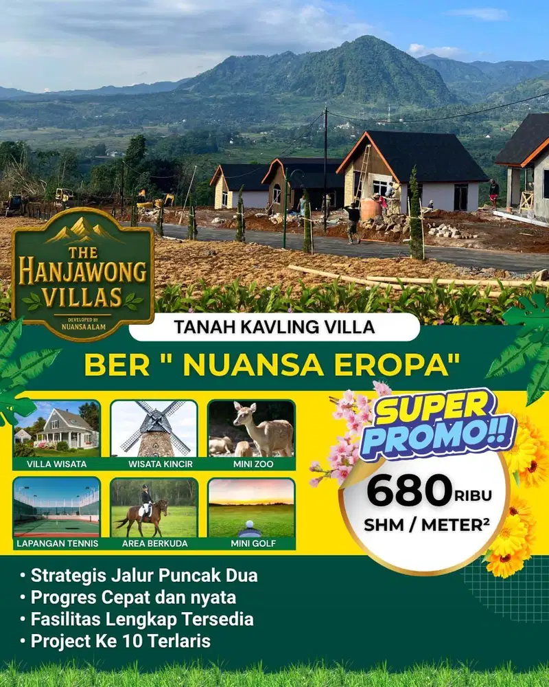Di jual Kavling Villa SHM bisa di bangun permanen dan view pegunungan