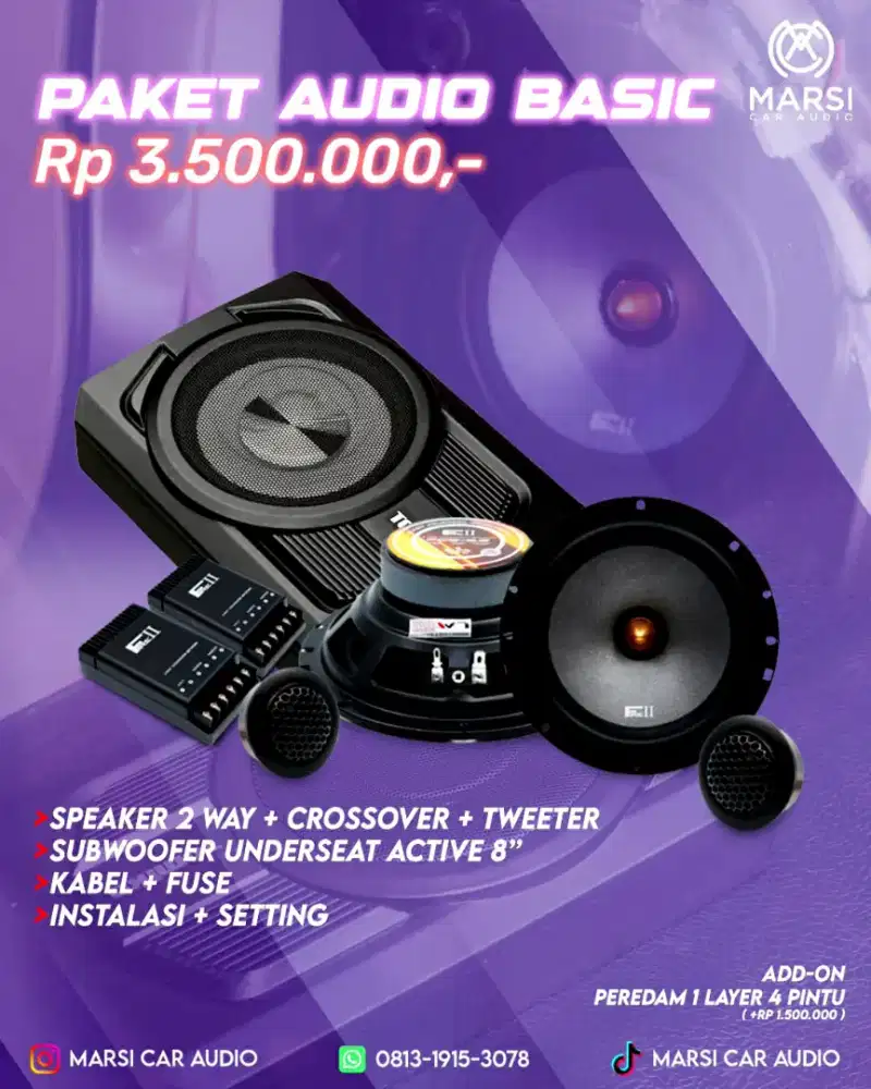 | paket audio sub kolong jok dan speaker tweeter |