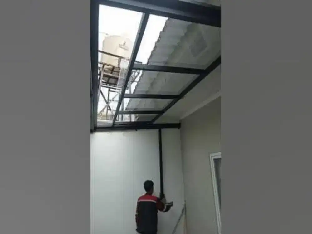 Kanopi solar flat clear sleding catrol manual rangka hollow galvanis