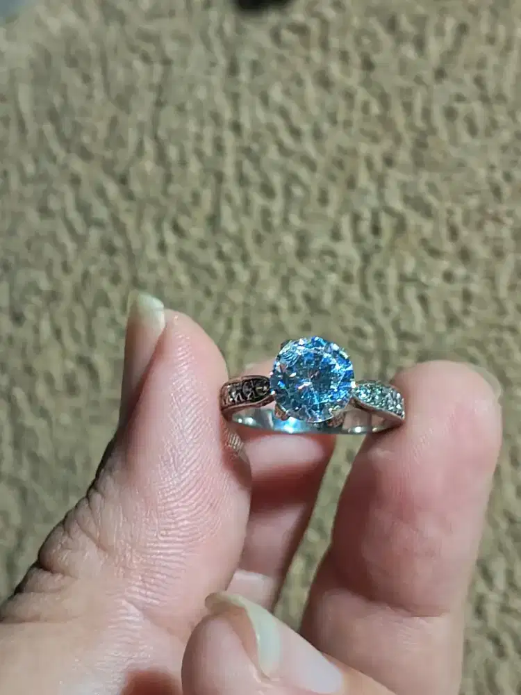 Cincin perak batu moissanite putih size jari 16mm