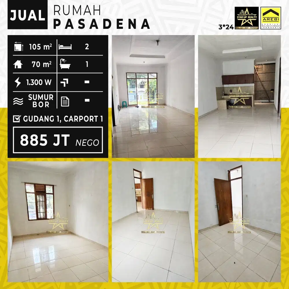 885 jt nego Dijual rumah di kompleks Pasadena Caringin lt 105 lb 70