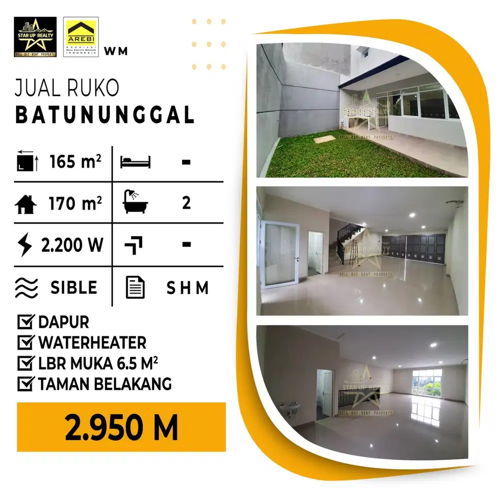 2,95 M Dijual cepat Ruko Batununggal 2 lantai 165/170 lebar muka 6,5 m
