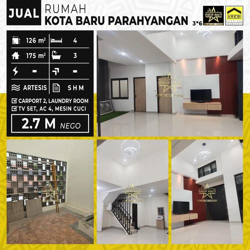 2,7 M Dijual rumah KBP kota baru parahyangan lt 126 lb 175 kt 4 km 3