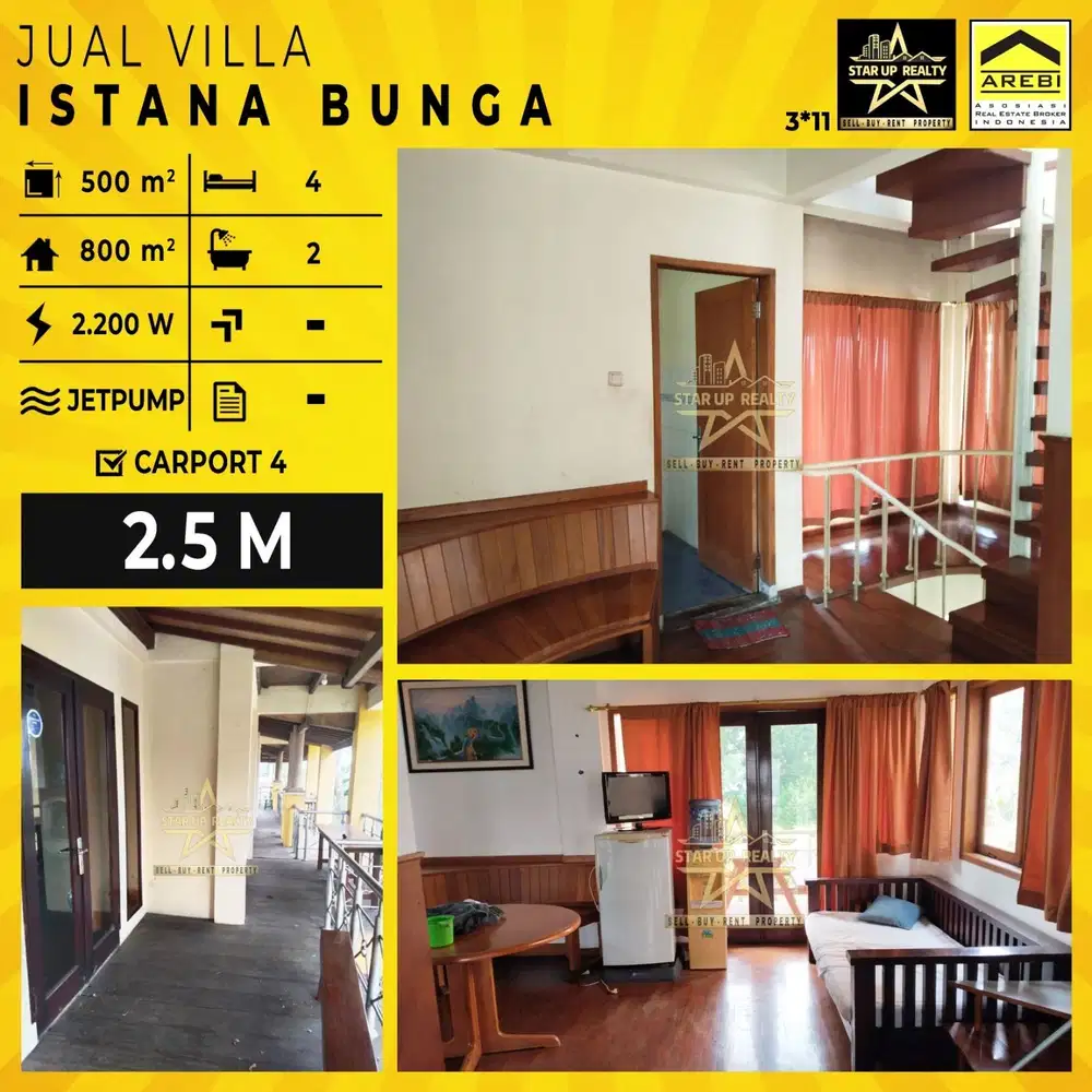 2,5M Dijual Rumah di Villa Istana Bunga lt 500 lb 800 kt 4 km 2