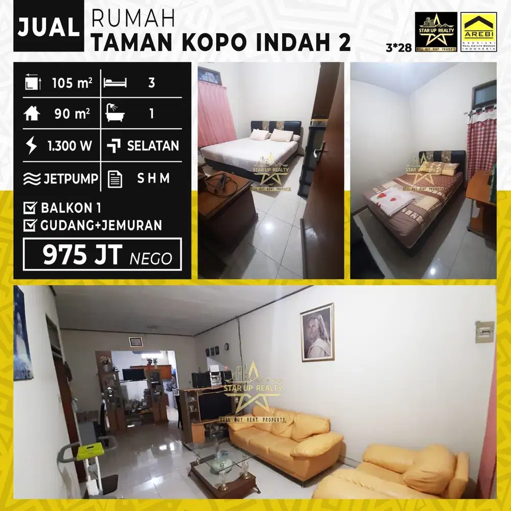 975 jt Dijual Rumah TKI 2 Taman Kopo Indah 2 lt 105 lb 90