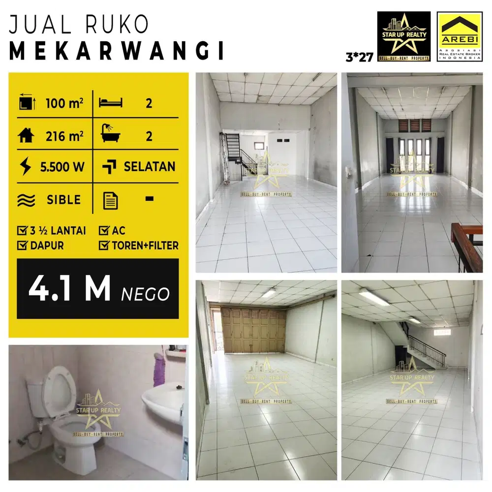 4,1 M nego Dijual Ruko 3,5 lt lantai Mekarwangi Moh Toha lt 100 lb 216