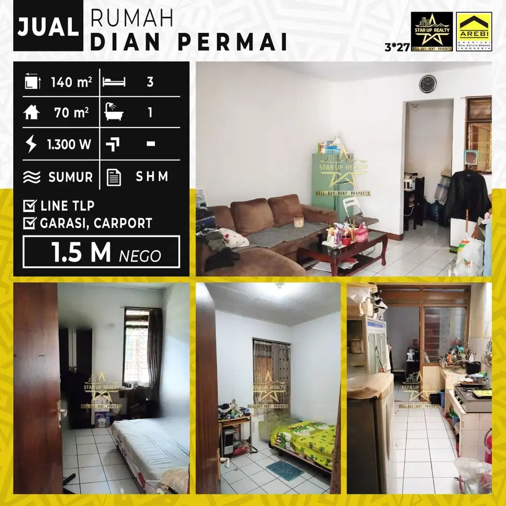 1,5 M Dijual cepat rumah Dian Permai - Sumbersari lt 140 lb 70 kt3 km1