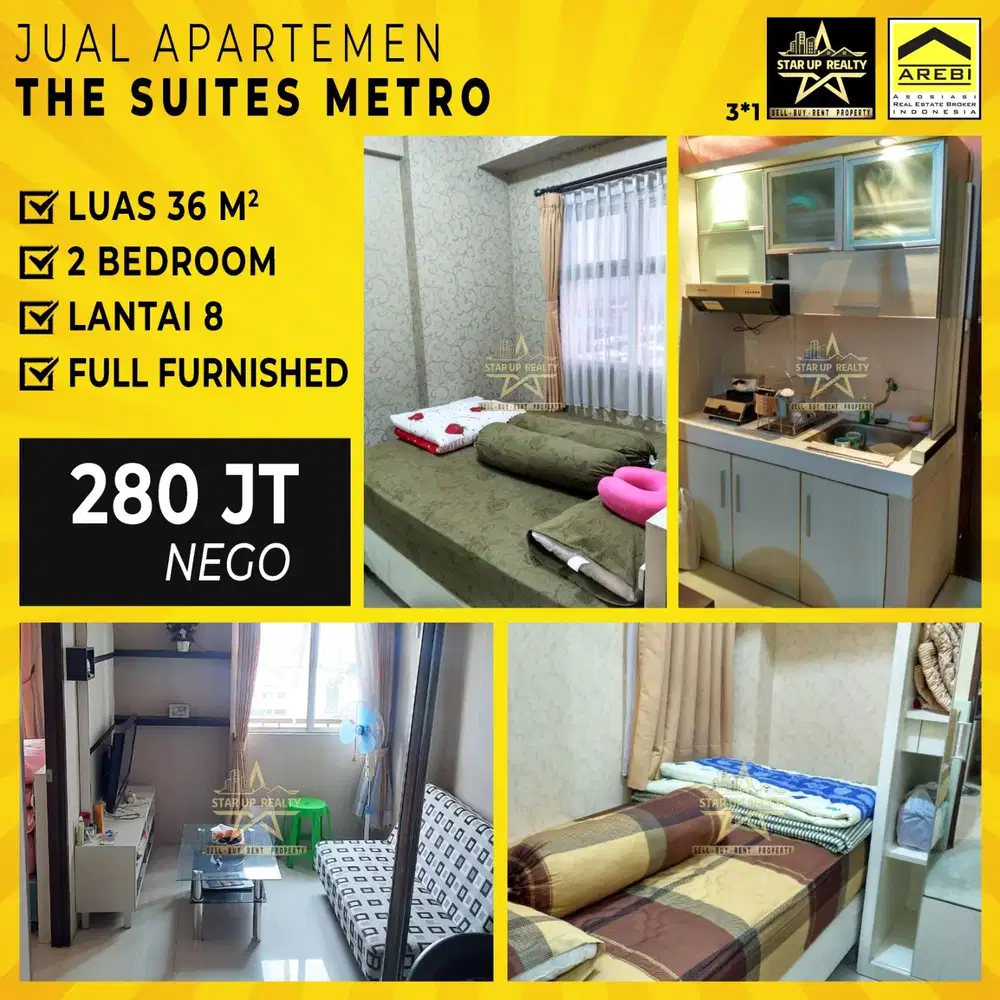 280 jt Dijual cepat Apartemen The Suite Metro 2 Bedroom Full Furnished