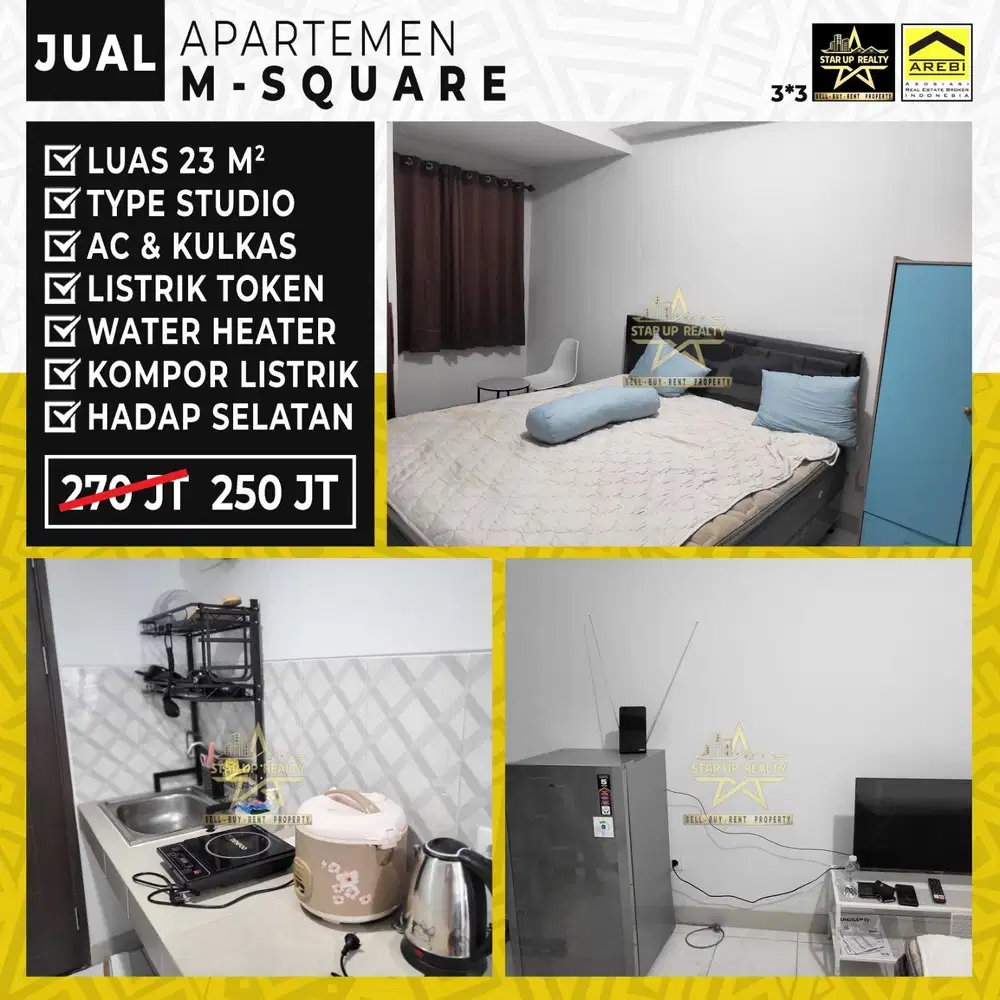 250 jt Dijual Apartemen Mekar wangi Msquare tipe Studio Full Furnished