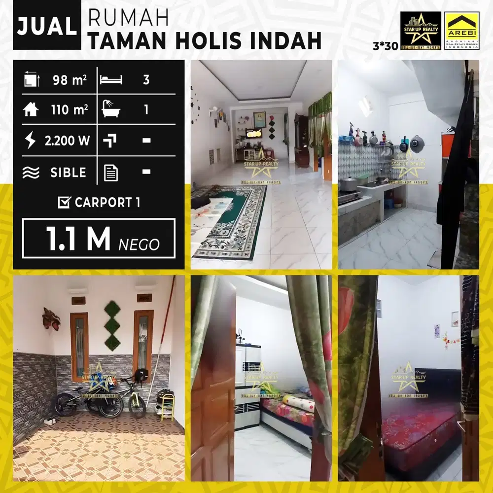 1,1 M nego Dijual Rumah Taman Holis Indah lt 98 lb 110 kt 3 km 1