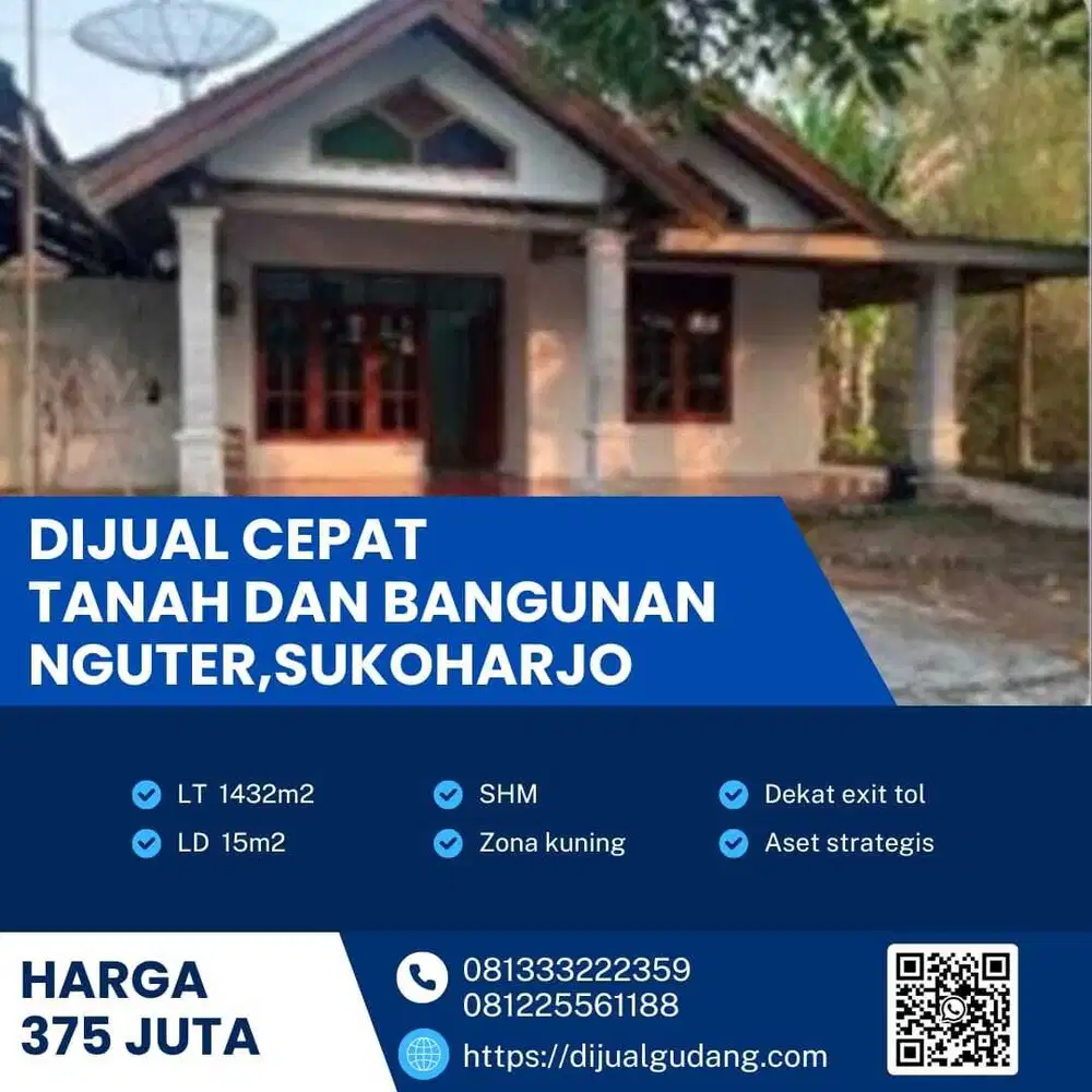 Dijual Cepat Tanah dan Bangunan Strategis Nguter,Sukoharjo Luas 1432m2