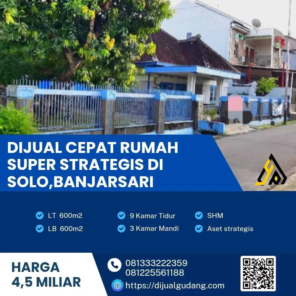 Dijual Rumah Super Strategis di Kota Solo Banjarsari Luas 600m2