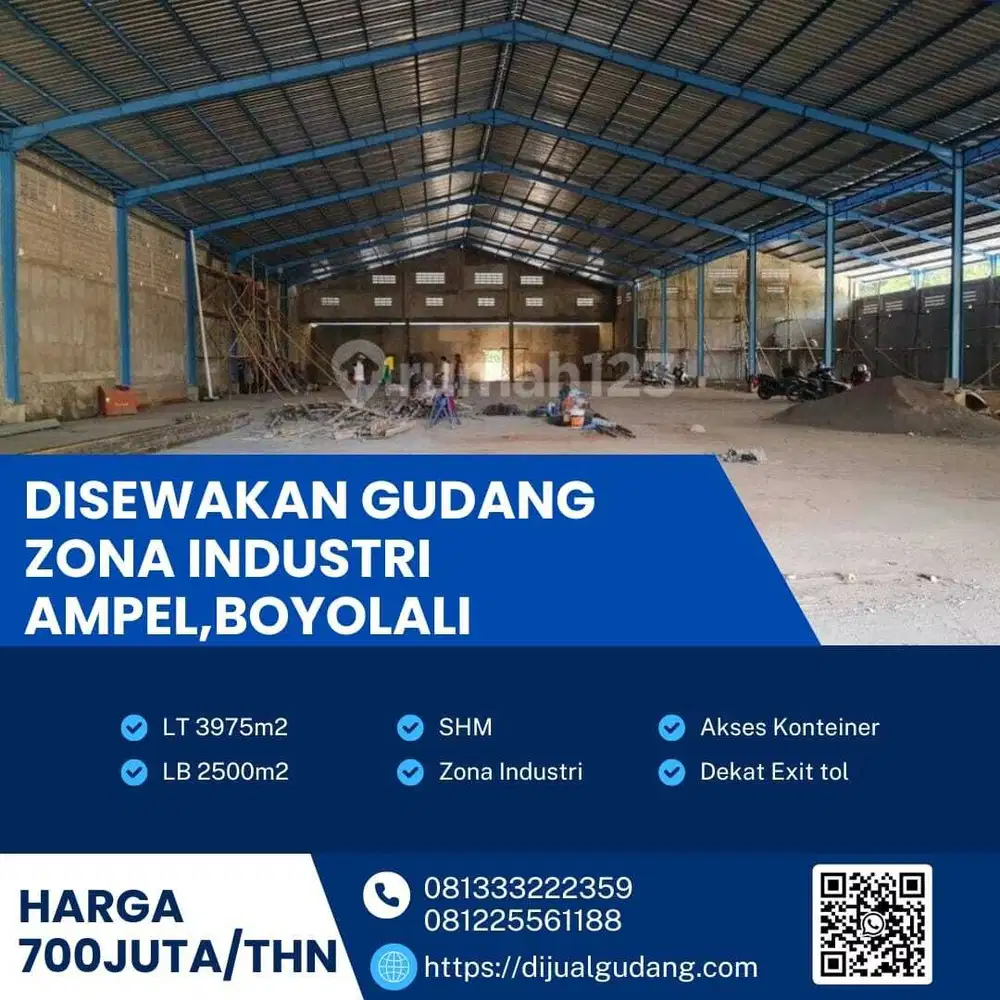 DiSewa gudang strategis lokasi Ampel Boyolali luas 3975m BU!