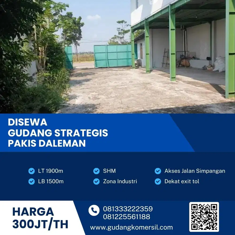 Disewakan Gudang Industri Zona Merah Luas 1900m2 Berlimbah ,Klaten