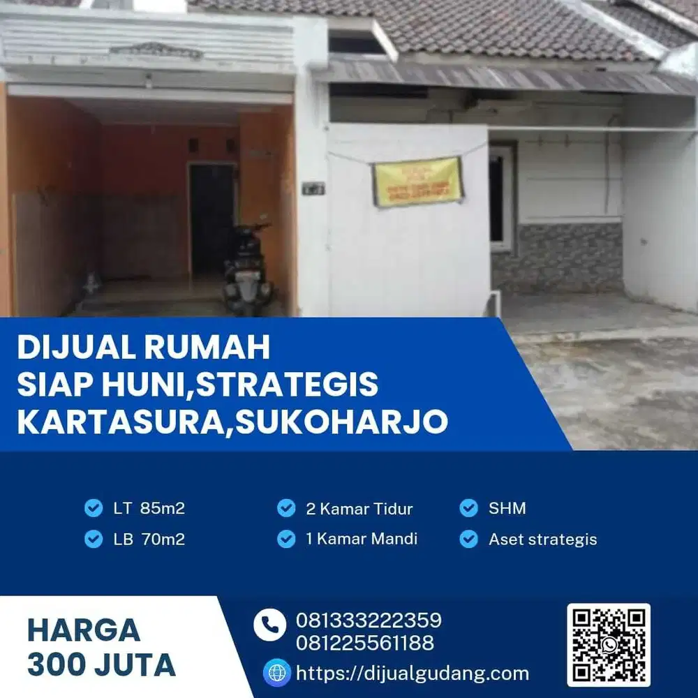 Dijual Rumah Siap Huni,Strategis Kartasura,Sukoharjo Luas 85m2