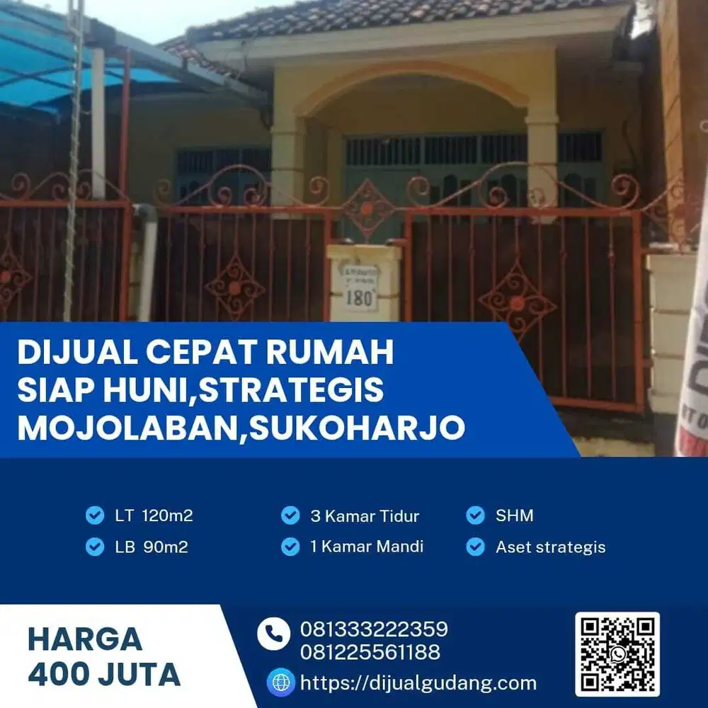 Dijual Rumah Siap Huni,Strategis Mojolaban,Sukoharjo Luas 120m2