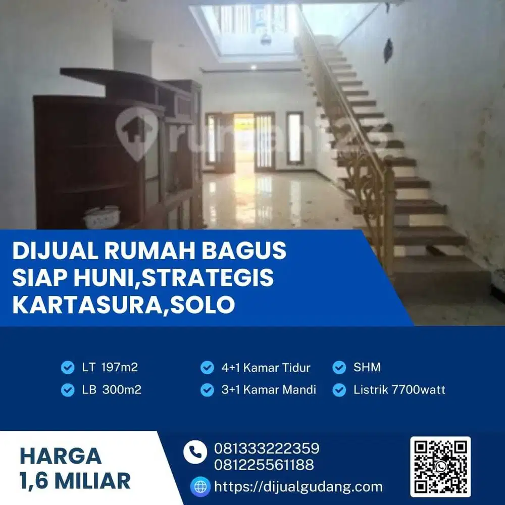 Dijual Rumah 2 Lantai Siap Huni,Strategis Kartasura,Solo Luas 197m2