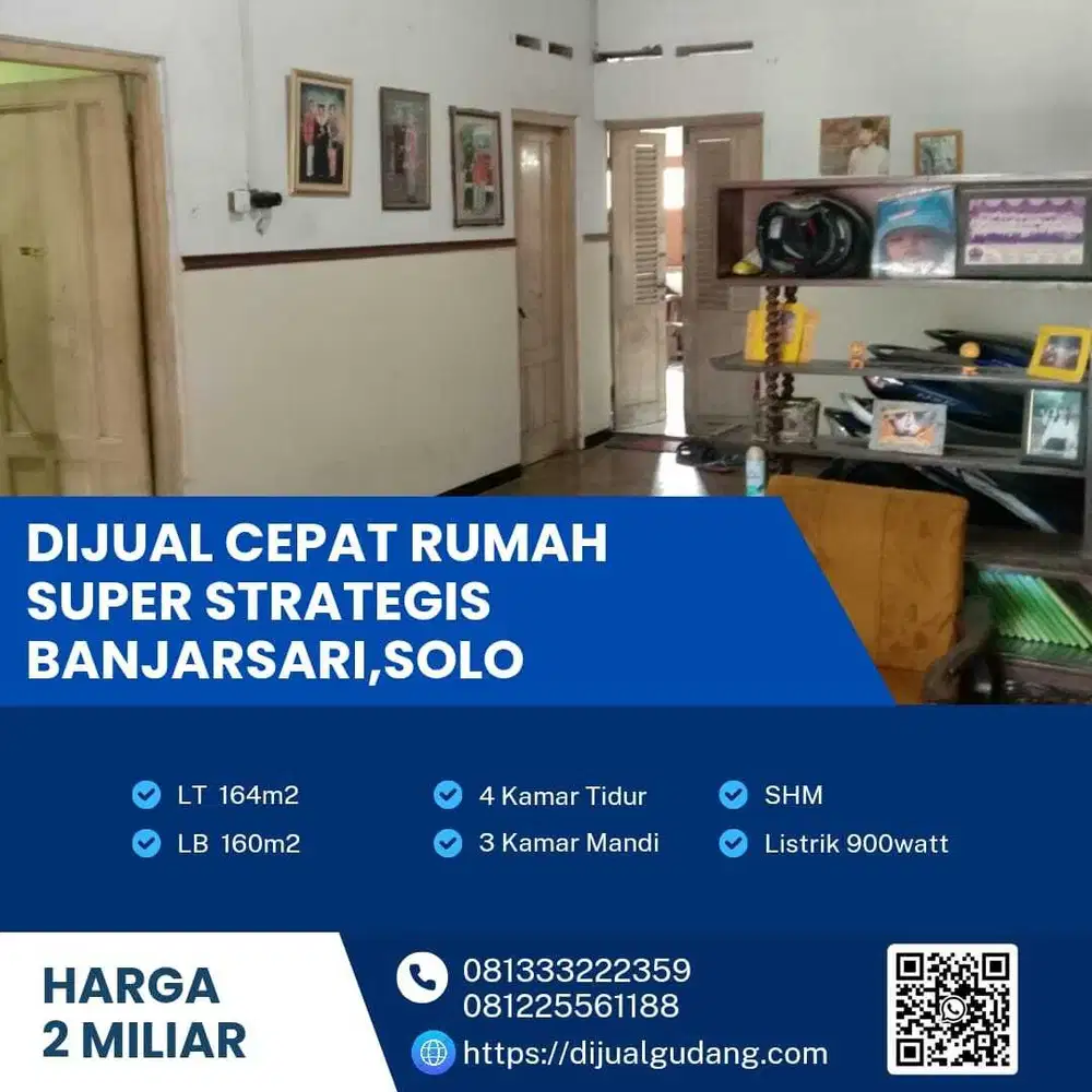 Dijual Rumah Siap Huni,Strategis Banjarsari,Solo Luas 164m2