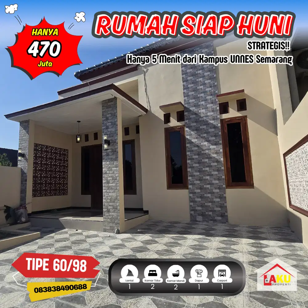 Rumah Siap Huni SHM Lokasi Rejosari Ngijo Ke UNNES Hanya 5 menit