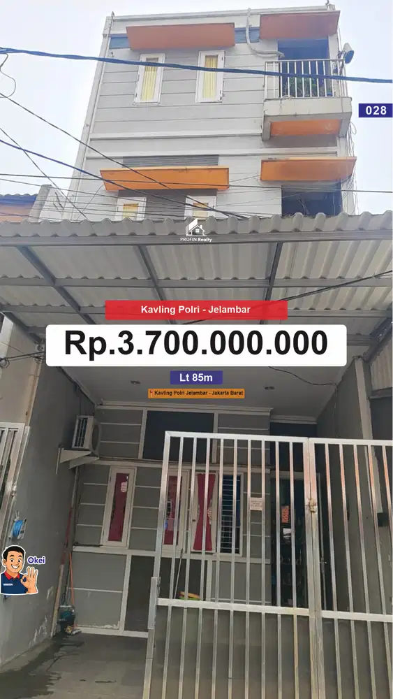 5 x 17 Rumah 3 lantai di Kavling Polri jelambar jakarta barat