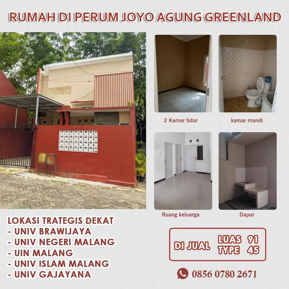 RUMAH 500 JUTAAN DEKAT KAMPUS KOTA MALANG LOKASI JOYO AGUNG
