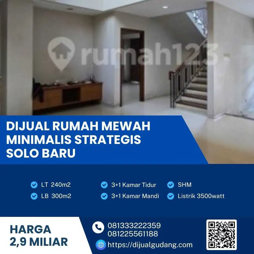 Dijual Rumah Minimalis Cluster Elite,Strategis Solo Baru Luas 240m2