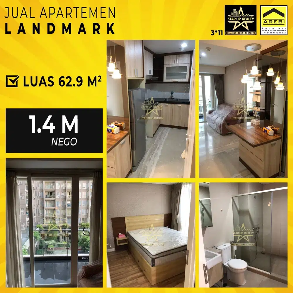 1,4 M nego Dijual cepat Apartemen Landmark luas 62.9 m2 MURAH !!!
