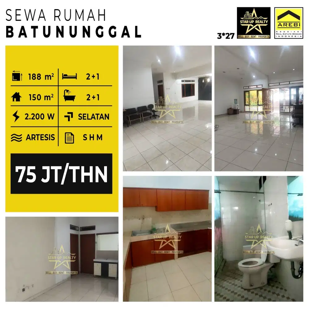 75 jt Disewakan secepatnya Rumah di kompleks Batununggal lt 188 lb 150