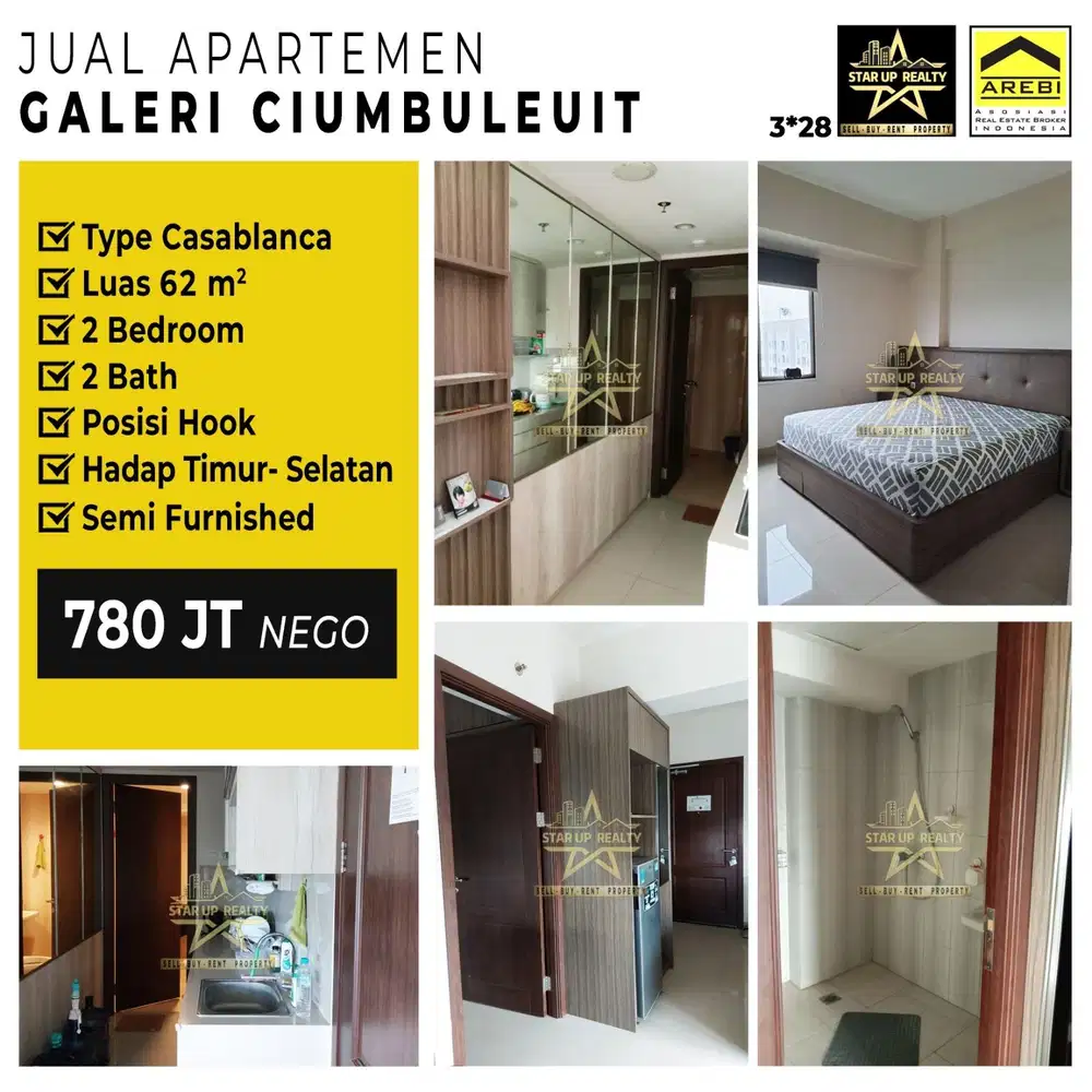 780 jt Dijual Apartemen Galeri Ciumbuleuit 2 Bedroom 2 WC  luas 62 m2