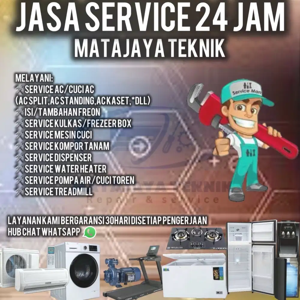 Service AC, Kulkas, Mesin Cuci, Freezer box, Bongkar Pasang AC, 24 jam