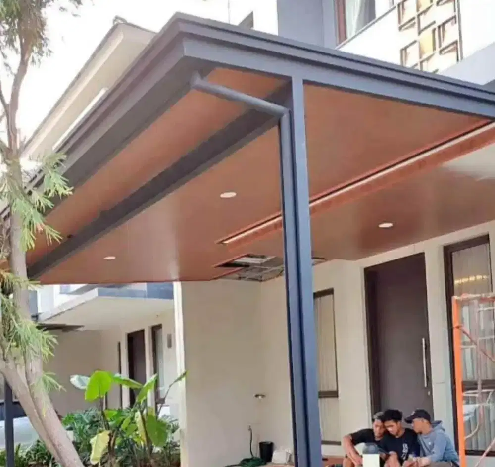 Kanopi atap alderon rangka besi holloh galpanis+pelapon PVC