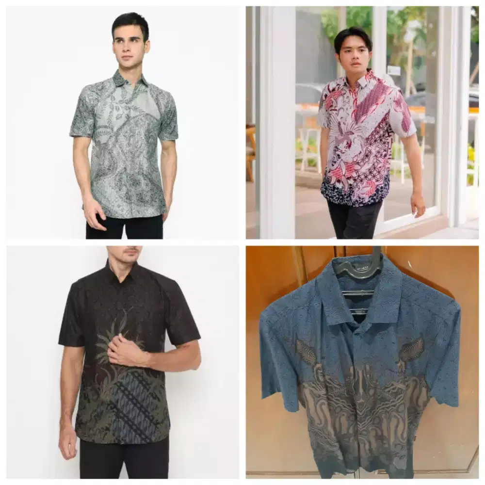 Kemeja Batik Pria Premium Pendek Size L Slim Fit Motif Keren Mewah