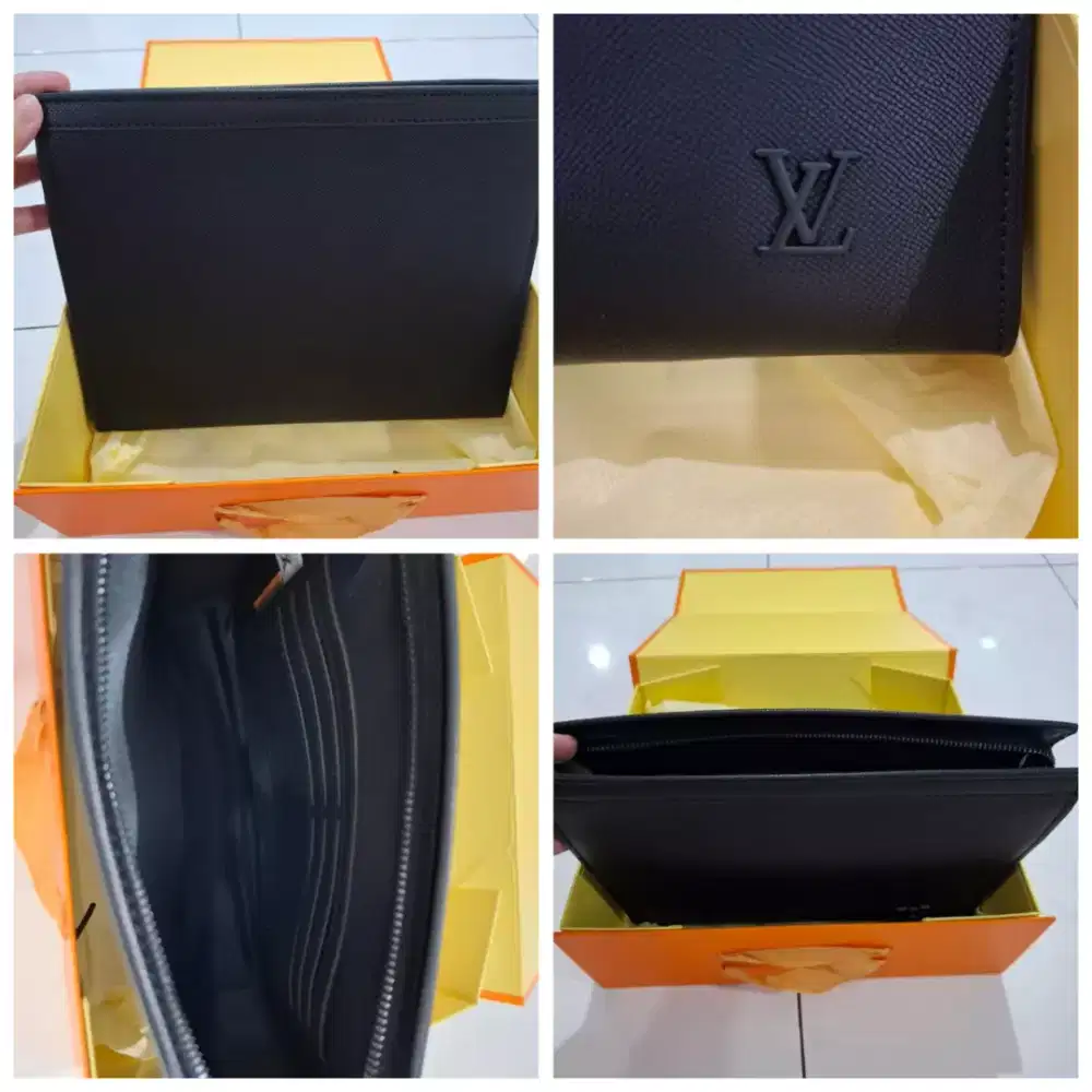 Clutch LV pouchette monogram eclipse black handbag lv fullset box