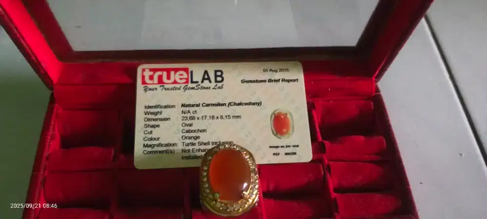 Cincin Batu Akik Carnelian Asli – Bersertifikat trueLAB
