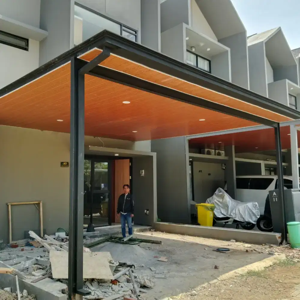 Kanopi atap alderon rangka besi holloh galpanis pelapon PVC