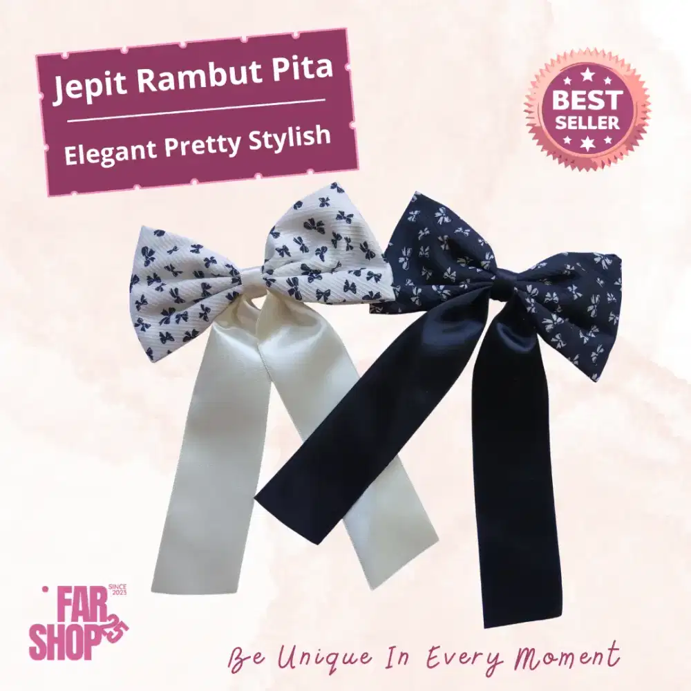 Jepit Rambut Pita Motif Pita Hitam Putih Jumbo Besar Korea 12 cm