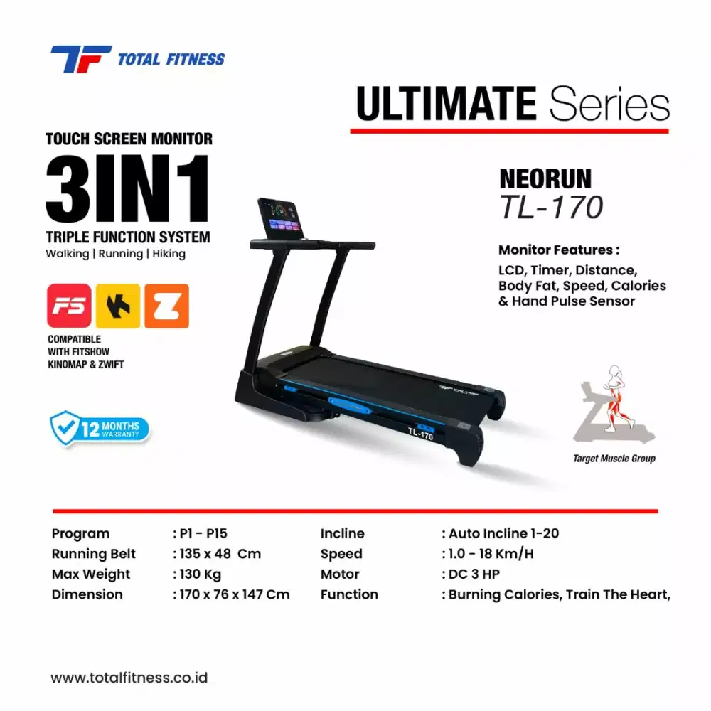 Alat fitness treadmill elektrik tl 170 new inc