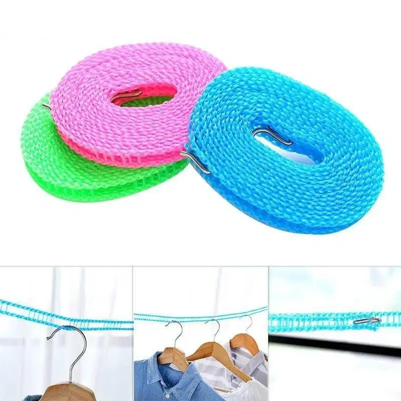 Tali Jemuran Pakaian Nylon Clothes Line Hanger + Hook 3m