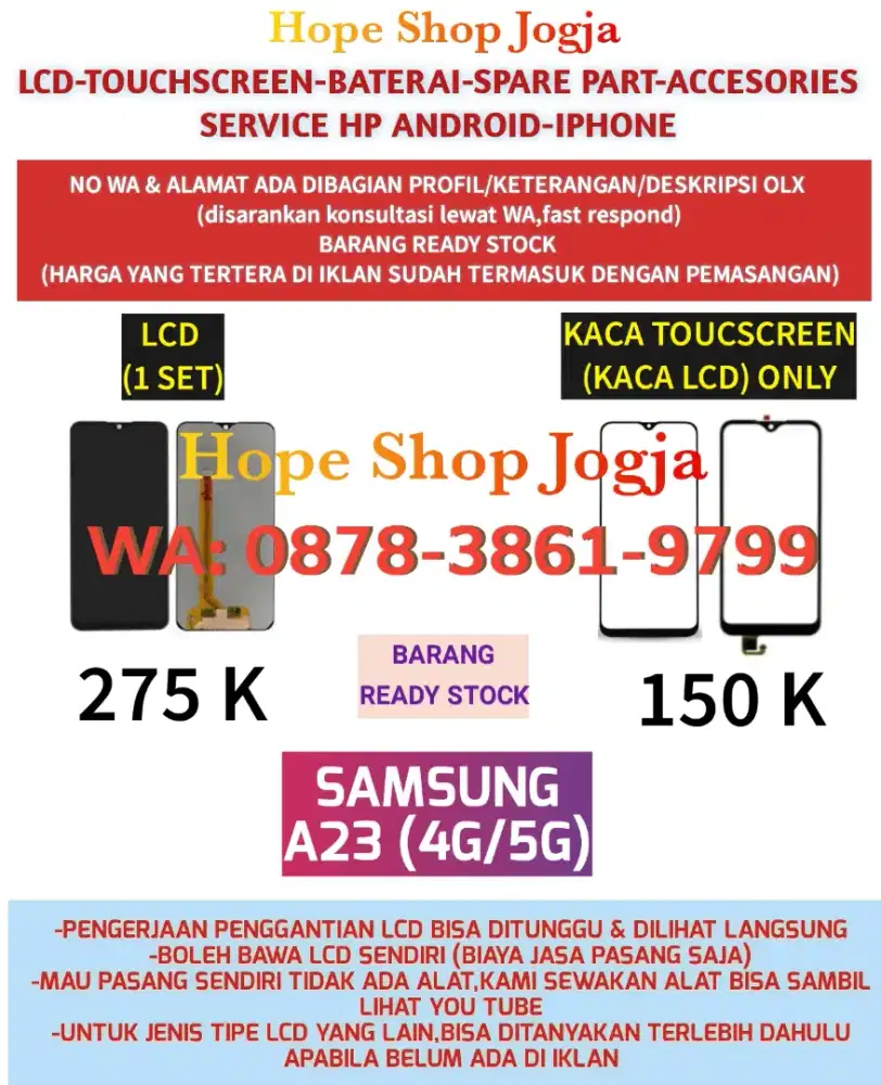 Service HP-Ganti Touchscreen-Baterai-LCD Samsung A23 (4G/5G)