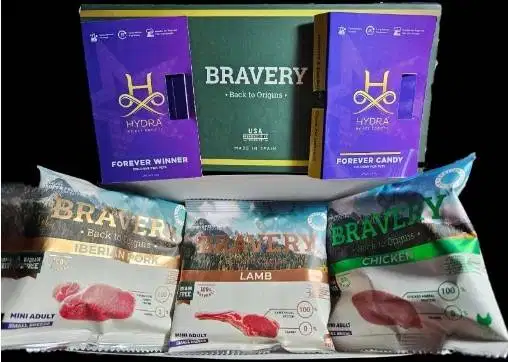Mini pack Bravery Dog Food 30 gr (3 pcs) + Hydra Cologne 2 mL (2 pcs)